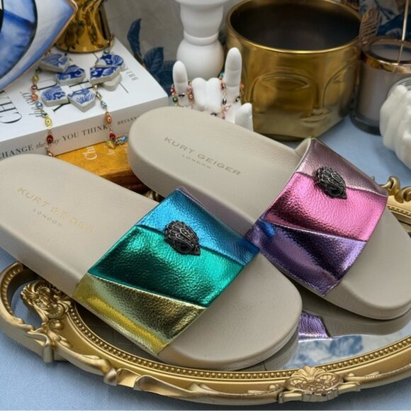 🆕 KURT GEIGER LONDON 🧿 NWOT Meena Eagle Pastel Metallic Slide, Sz 36.5 US 6.5 - Picture 6 of 12